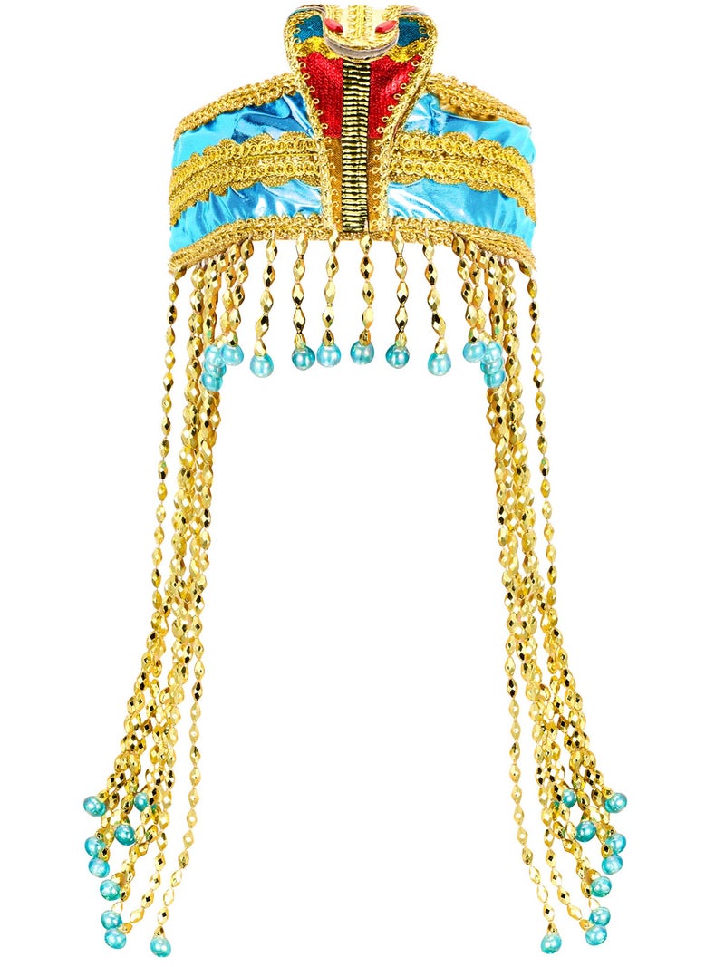 WILLBOND Egyptian Headpiece, Women's Egyptian Costume Accessory Beaded Headdress (Blue) - Image 1