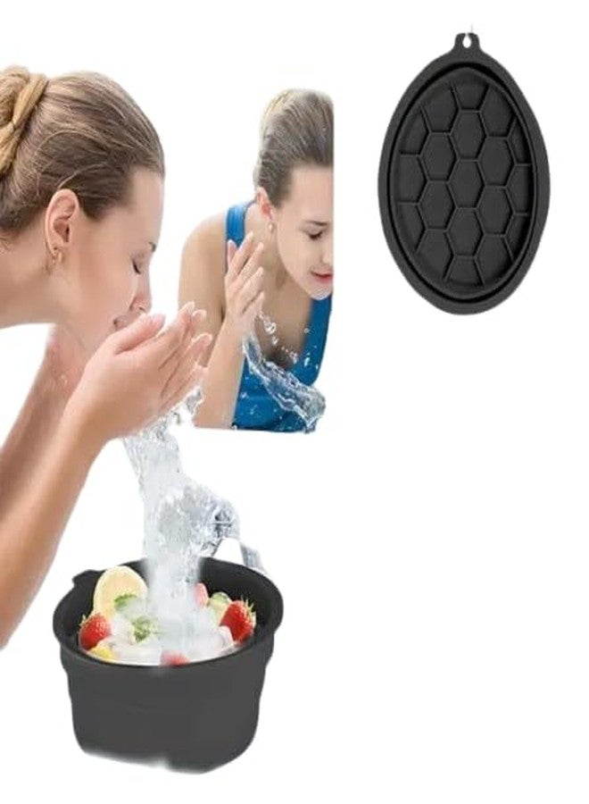 Face Bowl for Ice with Built-In Ice Tray,Facial Ice Bath Bowl, Portable Foldable Facial Plunge Bowl, Collapsible for Face Ice Bath Home & Travel (PACK OF 1) (1PIS+BLACK+FACE+BOWL)/163