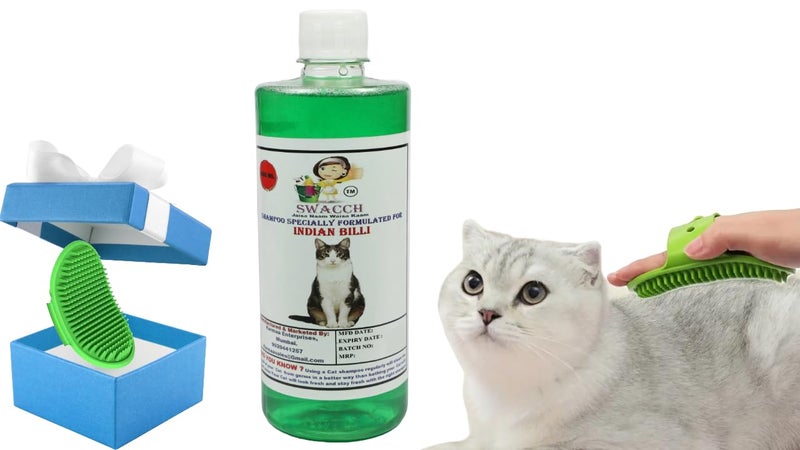 Swacch Indian Billi Shampoo -500ml (Neem Alovera) + Bath Brush with Adjustable Straps Combo Pack - Image 1