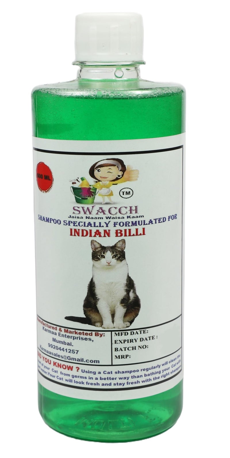 Swacch Indian Billi Shampoo -500ml (Neem Alovera) + Bath Brush with Adjustable Straps Combo Pack - Image 2