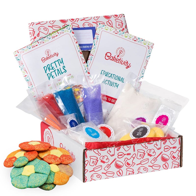 Baketivity Pretty Petals Cookie Making Kit for Kids  DIY Baking Set with PreMeasured Ingredients  Party Supply Kit for Children Ages 6 and Up  Best Gift Idea for Boys and Girls