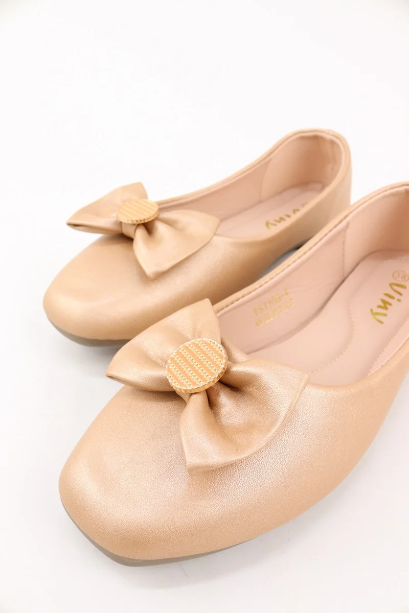 Viny ROSEGOLD VINY Women's Cushioned Ballet Flats – Comfortable Slip-On Ballerina Shoes with Bow Detail, Lightweight Flat Shoes for Office, Walking, Travel & Everyday Wear for Women | Best Price UAE