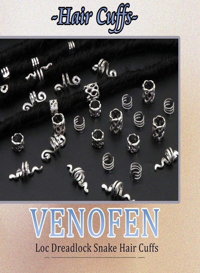 VENOFEN 30PCS Viking Hair Jewelry for Braids Silver Dreadlock Beads Metal Hair Cuffs Rings Snake Loc Jewelry Multi Style Hair Decoration Braid Accessories for Women and Men - Image 2