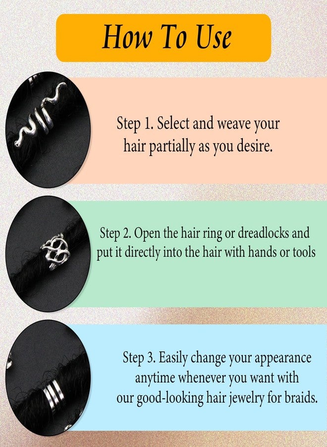 VENOFEN 30PCS Viking Hair Jewelry for Braids Silver Dreadlock Beads Metal Hair Cuffs Rings Snake Loc Jewelry Multi Style Hair Decoration Braid Accessories for Women and Men - Image 5