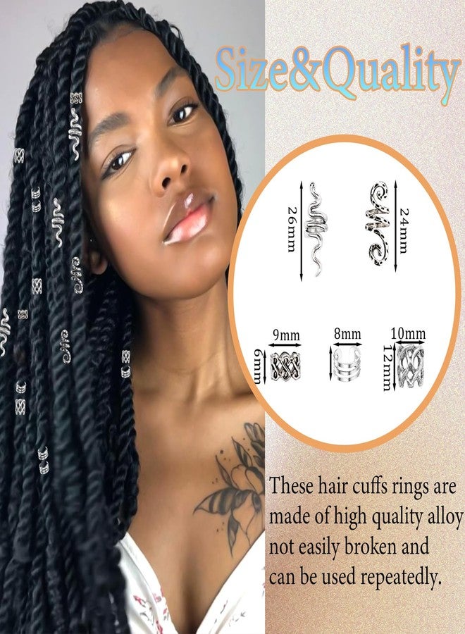 VENOFEN 30PCS Viking Hair Jewelry for Braids Silver Dreadlock Beads Metal Hair Cuffs Rings Snake Loc Jewelry Multi Style Hair Decoration Braid Accessories for Women and Men - Image 3