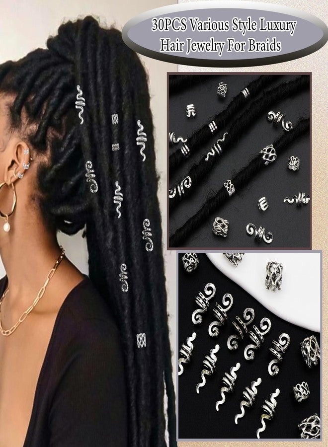 VENOFEN 30PCS Viking Hair Jewelry for Braids Silver Dreadlock Beads Metal Hair Cuffs Rings Snake Loc Jewelry Multi Style Hair Decoration Braid Accessories for Women and Men - Image 4