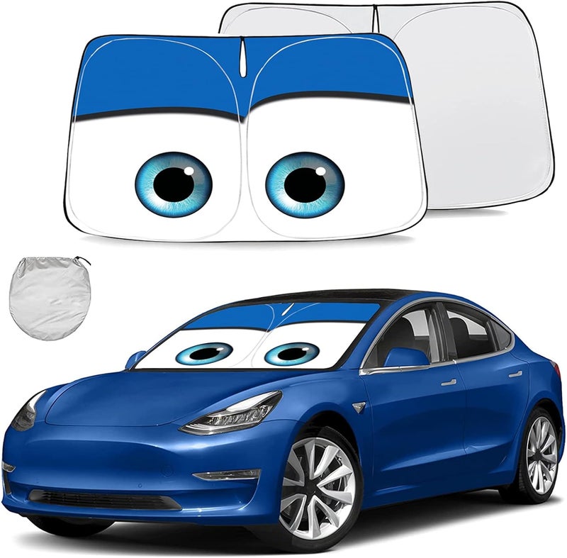 Güvenç Gven Car Sunshade for Tesla Model 3/Y with Cartoon Eyes - Image 1