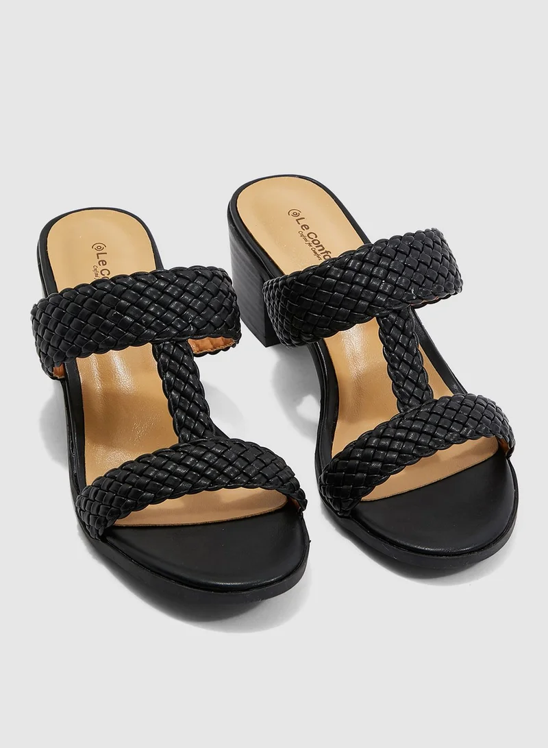 Le Confort Double Strap Block Heel Sandal - Black