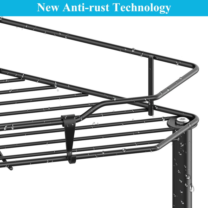 HuggieGems 2 Tier Floor Standing Corner Shower Caddy Organizer Shelf with Hooks, Bathroom Shelves Stand Rack, Black - Image 3
