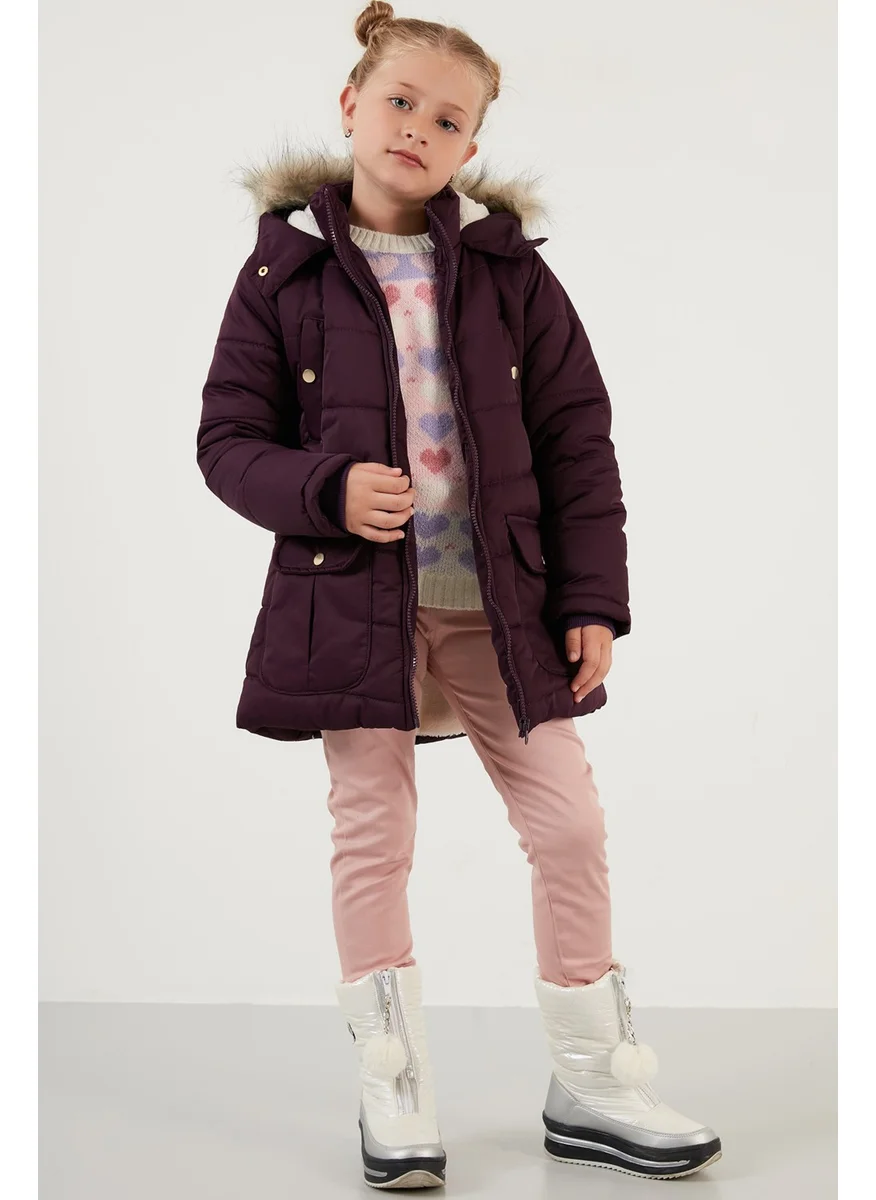 Lela Girl's Coat with Faux Fur Collar and Plush Lining and Hooded Pocket 6034040