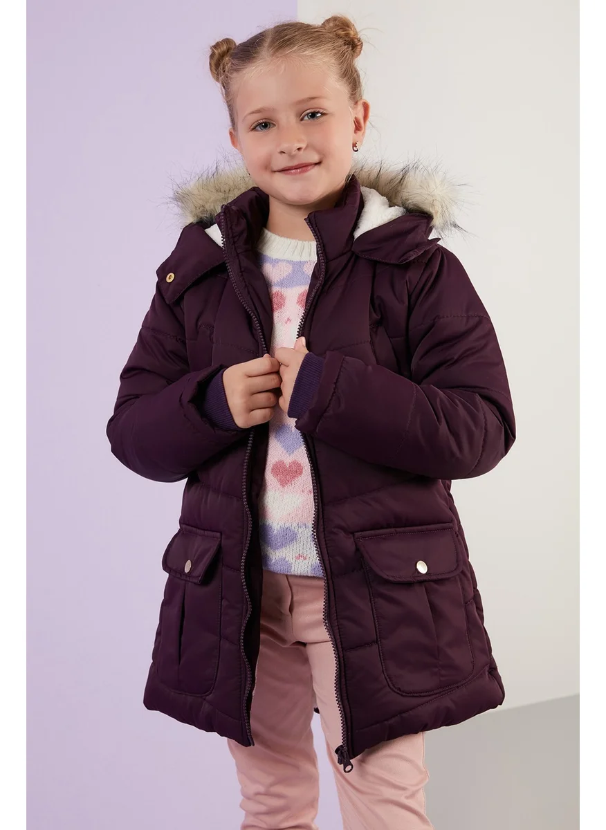 Lela Girl's Coat with Faux Fur Collar and Plush Lining and Hooded Pocket 6034040