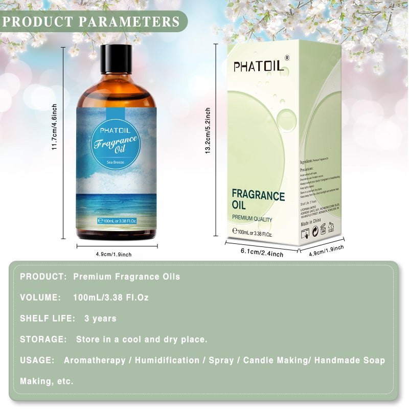 PHATOIL 3.38FL.OZ Sea Breeze Fragrance Oils for Aromatherapy, Essential Oils for Diffusers for Home, Perfect for Diffuser, DIY Candle and Soap Making, DIY Scented Products - 100ml - Image 3