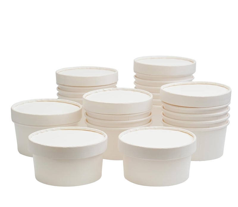 SHOP  SHOPPEE SHOP & SHOPPEE Disposable Thick-Walled Hard Craft Hard Paper Food Container Bowl/Tub with lid - 250 ml (Pack of 50, White) - Image 5