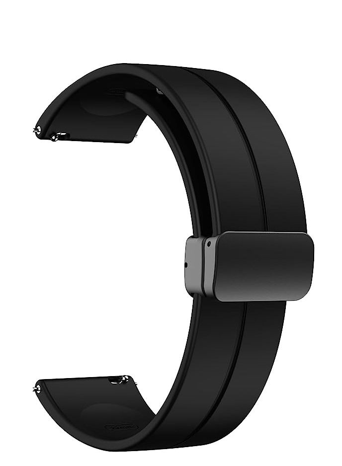 Watch 22mm Magnetic Folding Buckle Clasp Watch Band - Soft Silicone Sport Watch Bands for Women and Men,  Silicone Watch Strap Black - Image 1