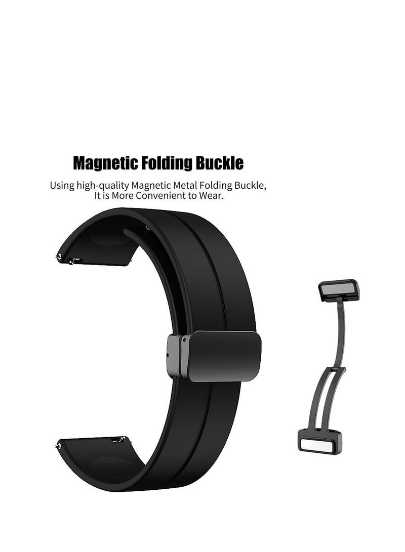 Watch 22mm Magnetic Folding Buckle Clasp Watch Band - Soft Silicone Sport Watch Bands for Women and Men,  Silicone Watch Strap Black - Image 2