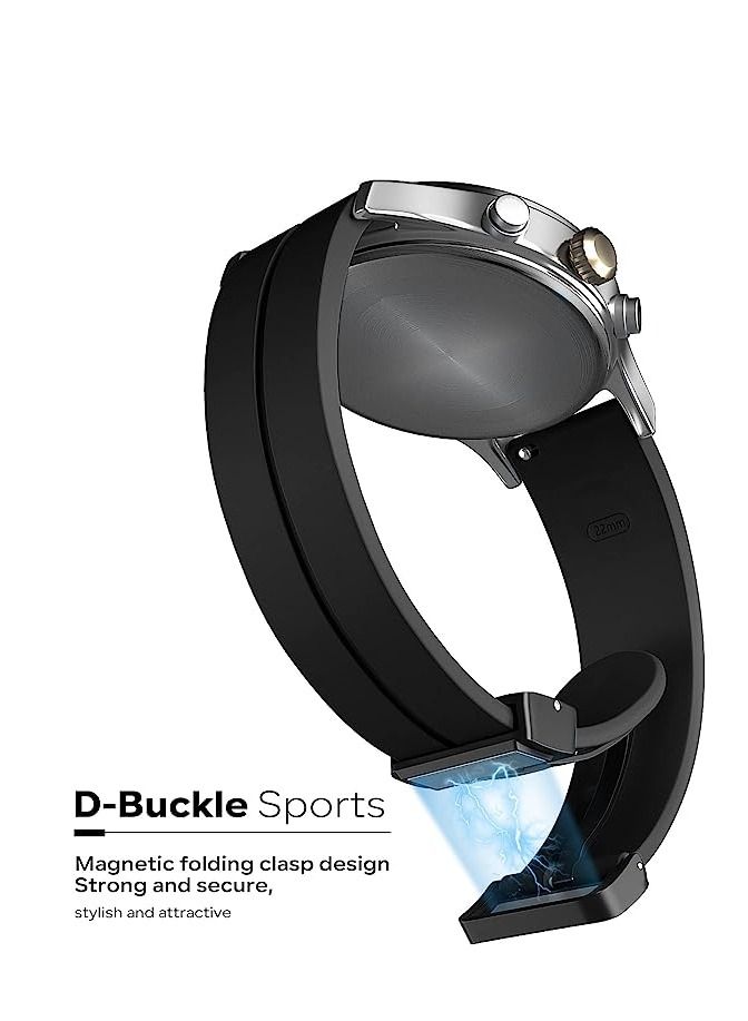 Watch 22mm Magnetic Folding Buckle Clasp Watch Band - Soft Silicone Sport Watch Bands for Women and Men,  Silicone Watch Strap Black - Image 4
