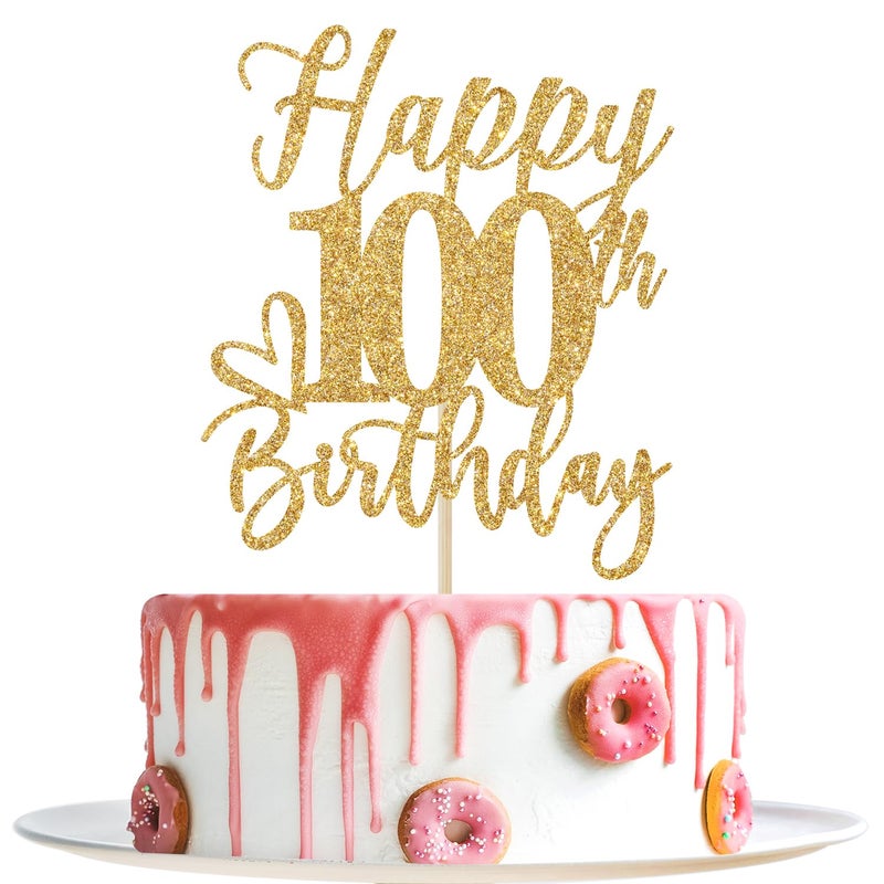 Yotawebery Happy 100th Birthday Cake Topper  100th Birthday Decorations for Men/Women  Cheers to 100 Years  100 Fabulous  100th Birthday Party Supplies Gold Glitter - Image 1
