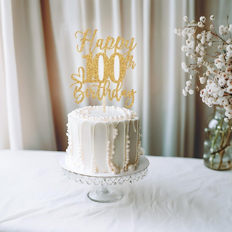 Yotawebery Happy 100th Birthday Cake Topper  100th Birthday Decorations for Men/Women  Cheers to 100 Years  100 Fabulous  100th Birthday Party Supplies Gold Glitter - Image 4