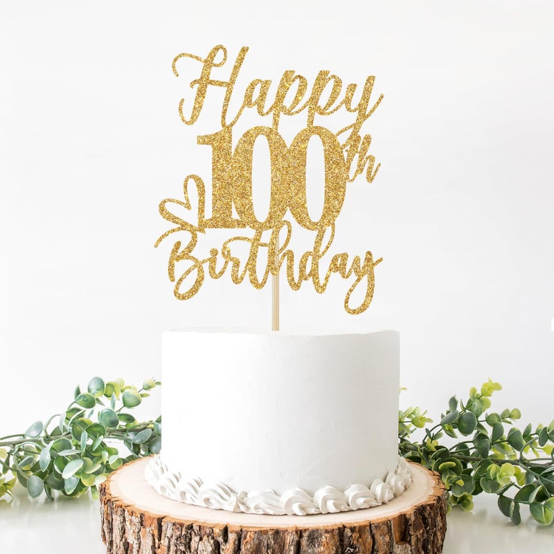 Yotawebery Happy 100th Birthday Cake Topper  100th Birthday Decorations for Men/Women  Cheers to 100 Years  100 Fabulous  100th Birthday Party Supplies Gold Glitter - Image 3