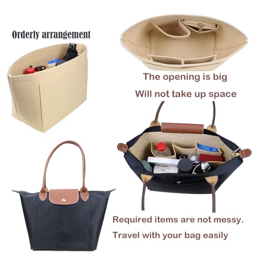 Lckaey Purse Organizer Insert for Longchamp Le Pliage Neo Handbags Long champ Insert Organizer 1012beige-M - Image 3