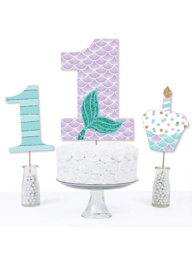 Big Dot of Happiness 1St Birthday Let Be Mermaids First Birthday Party Centerpiece Sticks Table Toppers Set Of 15  - Image 4