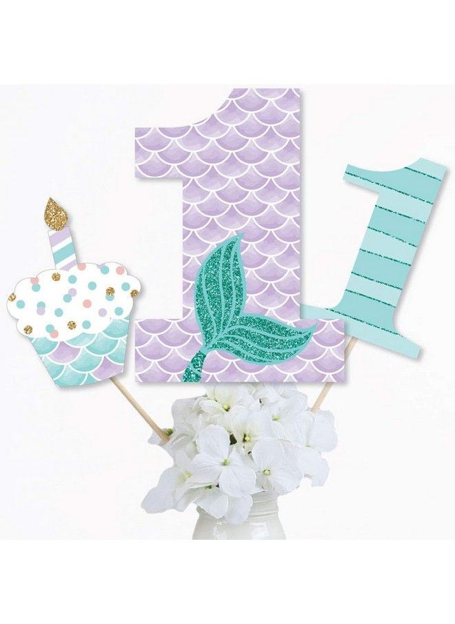 Big Dot of Happiness 1St Birthday Let Be Mermaids First Birthday Party Centerpiece Sticks Table Toppers Set Of 15  - Image 3
