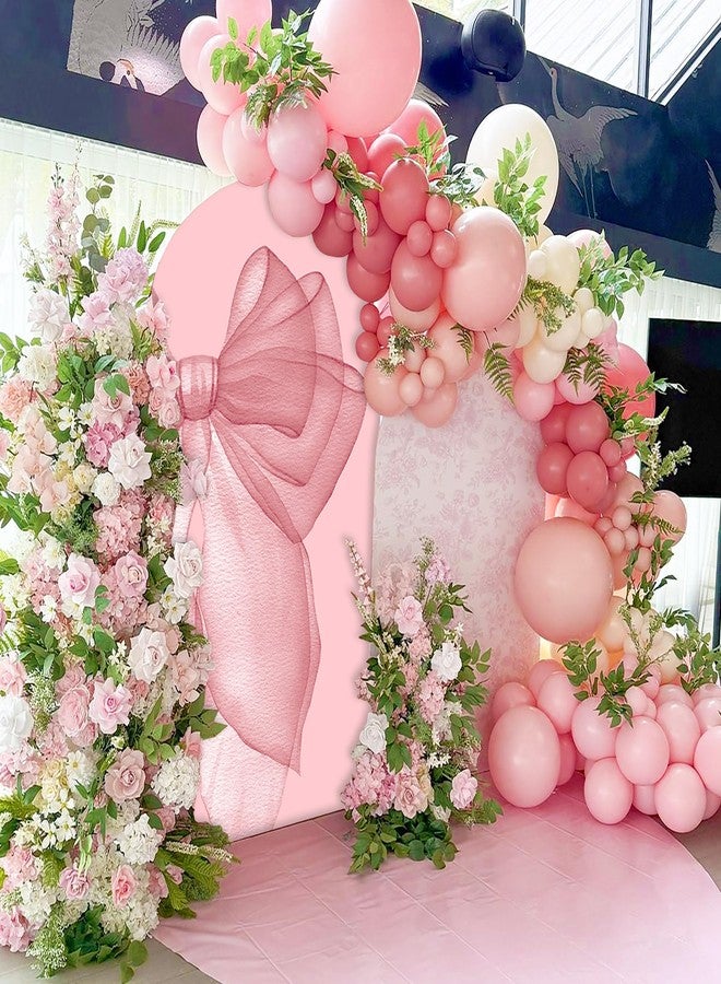 Sensfun Pink Bow Arch Backdrop Cover Girls Coquette Birthday Decorations,2-Sided Pastel Pink Bowknot Chiara Backdrop Arch Covers for Princess Wedding Bridal Baby Shower Bday Party Banner Decor 2.6x6ft - Image 4