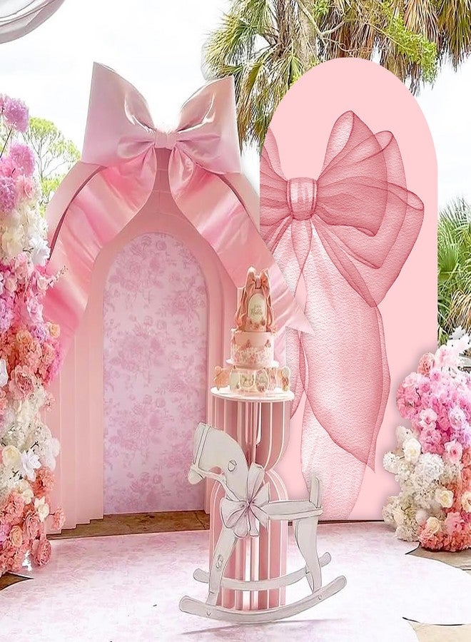 Sensfun Pink Bow Arch Backdrop Cover Girls Coquette Birthday Decorations,2-Sided Pastel Pink Bowknot Chiara Backdrop Arch Covers for Princess Wedding Bridal Baby Shower Bday Party Banner Decor 2.6x6ft - Image 2