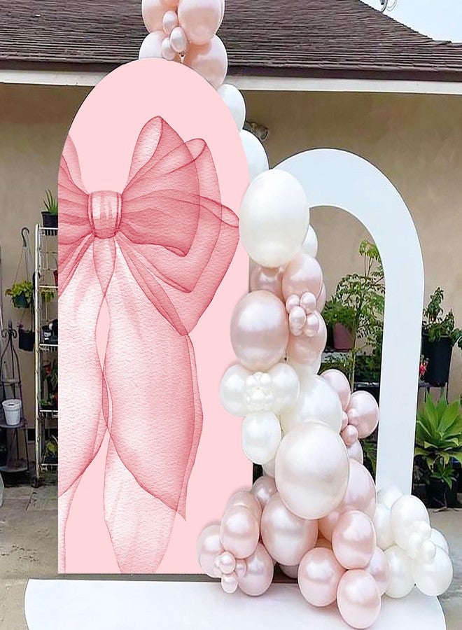 Sensfun Pink Bow Arch Backdrop Cover Girls Coquette Birthday Decorations,2-Sided Pastel Pink Bowknot Chiara Backdrop Arch Covers for Princess Wedding Bridal Baby Shower Bday Party Banner Decor 2.6x6ft - Image 3