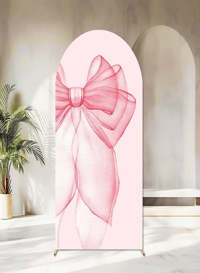 Sensfun Pink Bow Arch Backdrop Cover Girls Coquette Birthday Decorations,2-Sided Pastel Pink Bowknot Chiara Backdrop Arch Covers for Princess Wedding Bridal Baby Shower Bday Party Banner Decor 2.6x6ft - Image 1