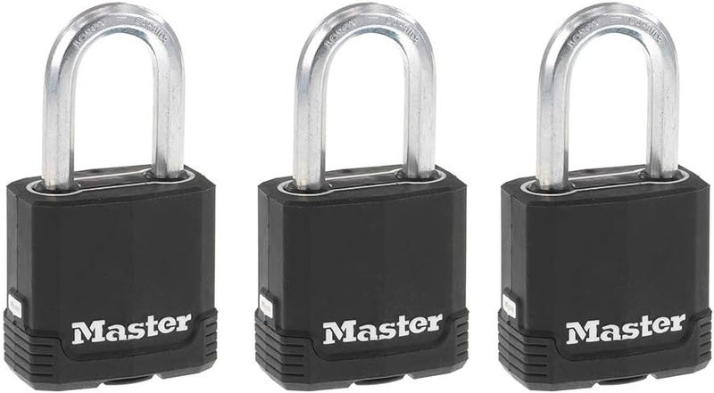 MasterLock Black Magnum Keyed-Alike Padlocks with All-Weather Cover, Outdoor Lock for Fence or Gate with a 1-7/8 Inch Lock Body and 1-1/2 Inch Shackle, 3-Pack - Image 1