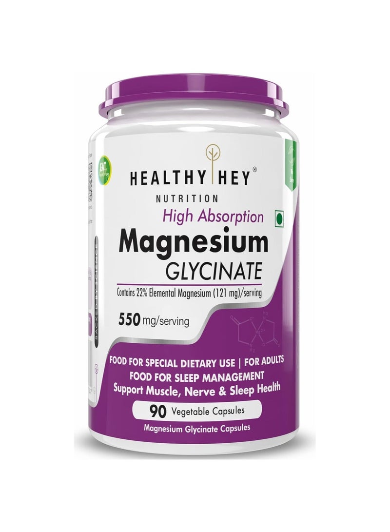 HealthyHey Nutrition HealthyHeyMagnesium Glycinate High Absorption for Sleep, Cramps, & Nerves Health - 90 Vegetable Capsules - Image 1