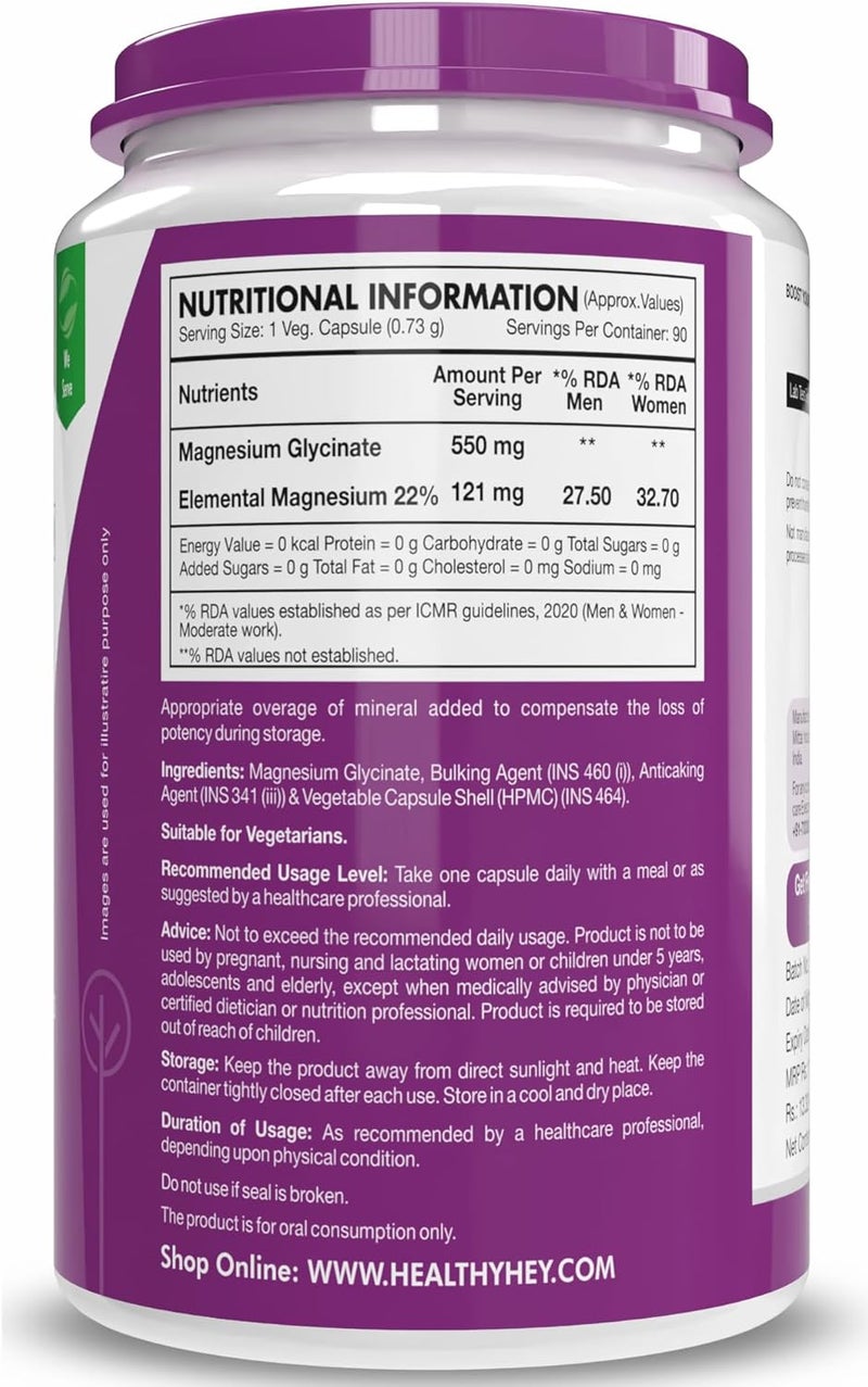 HealthyHey Nutrition HealthyHeyMagnesium Glycinate High Absorption for Sleep, Cramps, & Nerves Health - 90 Vegetable Capsules - Image 2