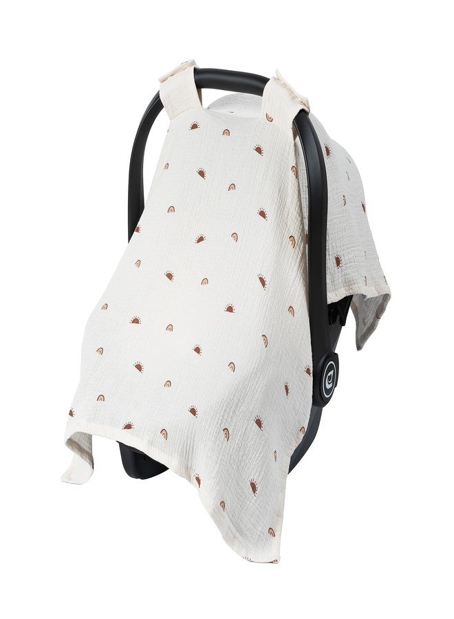 Meracorallo Muslin Baby Car Seat Cover, 100% Cotton Infant Carrier Cover, Lightweight Breathable Soft Carseat Canopy for Baby Boys and Girls (Sun Rainbow) - Image 1