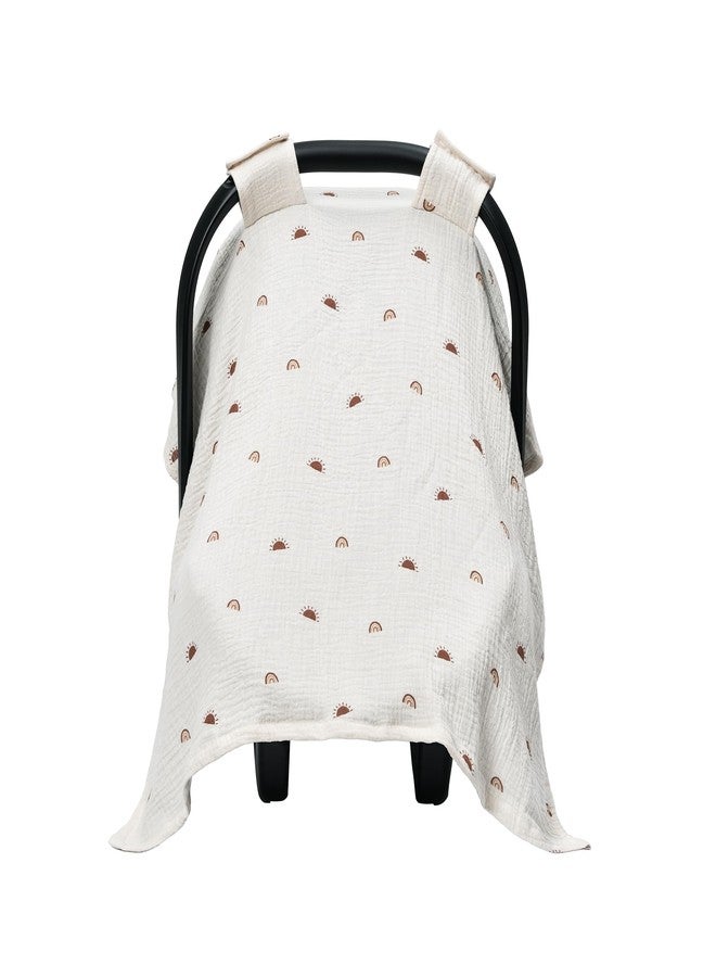Meracorallo Muslin Baby Car Seat Cover, 100% Cotton Infant Carrier Cover, Lightweight Breathable Soft Carseat Canopy for Baby Boys and Girls (Sun Rainbow) - Image 2