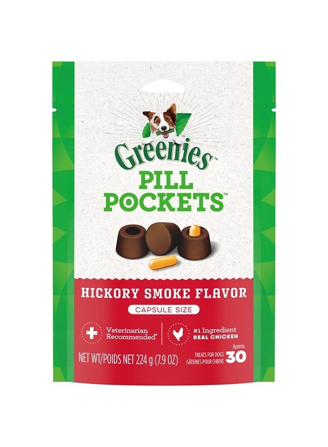 GREENIES PILL POCKETS for Dogs Capsule Size Natural Soft Dog Treats, Hickory Smoke Flavor, 7.9 oz. Pack (30 Treats)