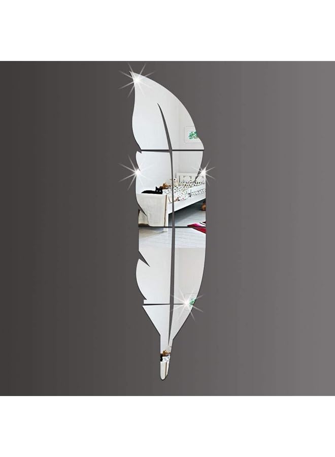 HALAMODO Silver Acrlyic Mirror Sticker Removable Feather Shape Wall Sticker - Image 2
