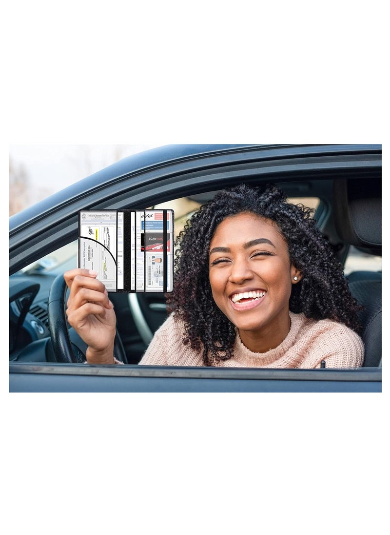 SYOSI Car ID Protective Case, Car Registration and Insurance Holder, Leather Vehicle Organizer for Driver's License, ID, Key Information Cards with Elastic Band Closure, Black  - Image 3