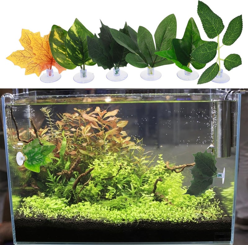 VILLCASE 6pcs Aquarium Betta Fish Leaf Pad Artificial Plastic Leaves Fish Spawning Bed with Dual-Leaf Design Decoration and Resting Habitat Random Style - Image 5