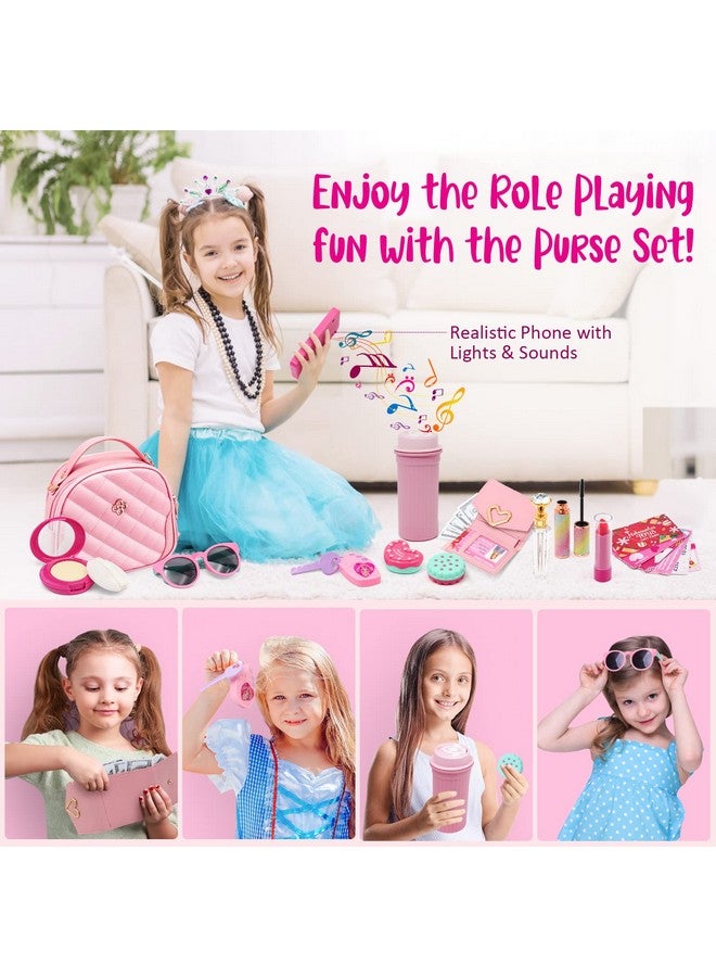 Hohosunlar Hohosunlar Kids Pretend Play Little Girl Purse Accessories, Princess Toy Cell Phone w/ Light & Sound, Fake Makeup, Wallet, Keys, Credit Card, Play Water Bottle Christmas Birthday Gift Toys for Girls  - Image 4