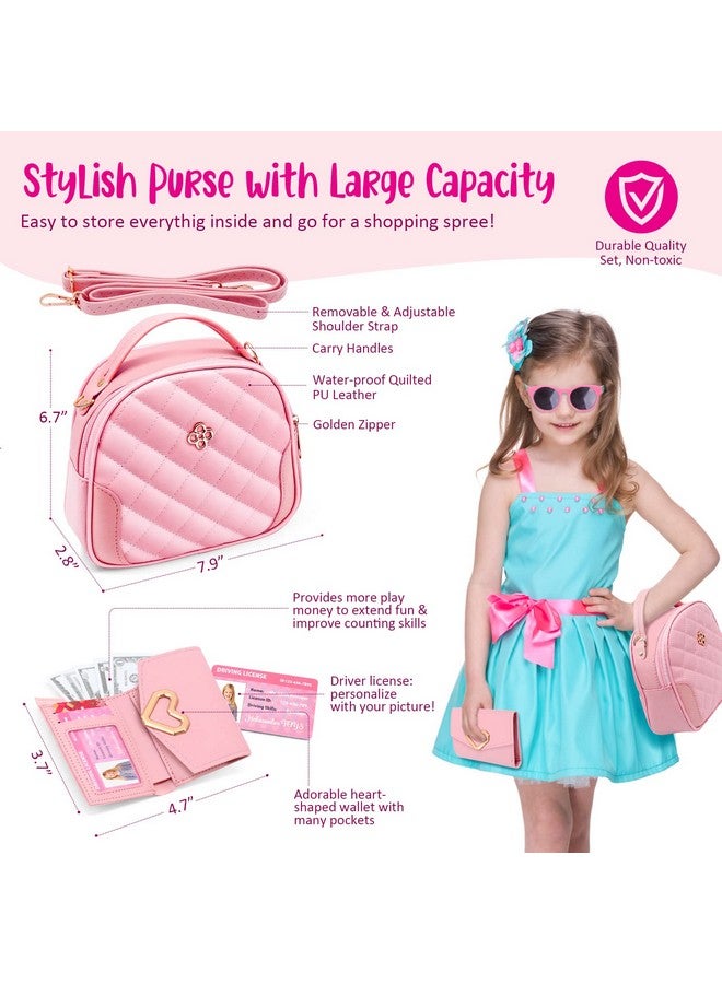 Hohosunlar Hohosunlar Kids Pretend Play Little Girl Purse Accessories, Princess Toy Cell Phone w/ Light & Sound, Fake Makeup, Wallet, Keys, Credit Card, Play Water Bottle Christmas Birthday Gift Toys for Girls  - Image 3
