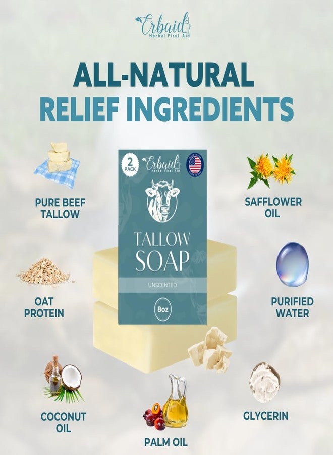 Erbaid Beef Tallow Soap Bar - All Natural Grass Fed Tallow Soap Unscented - Moisturizing Face & Body Wash Great for Eczema, Dry, Itchy, Sensitive Skin - Handcrafted Bath Soap for Adults, Kids, Made in USA - Image 5