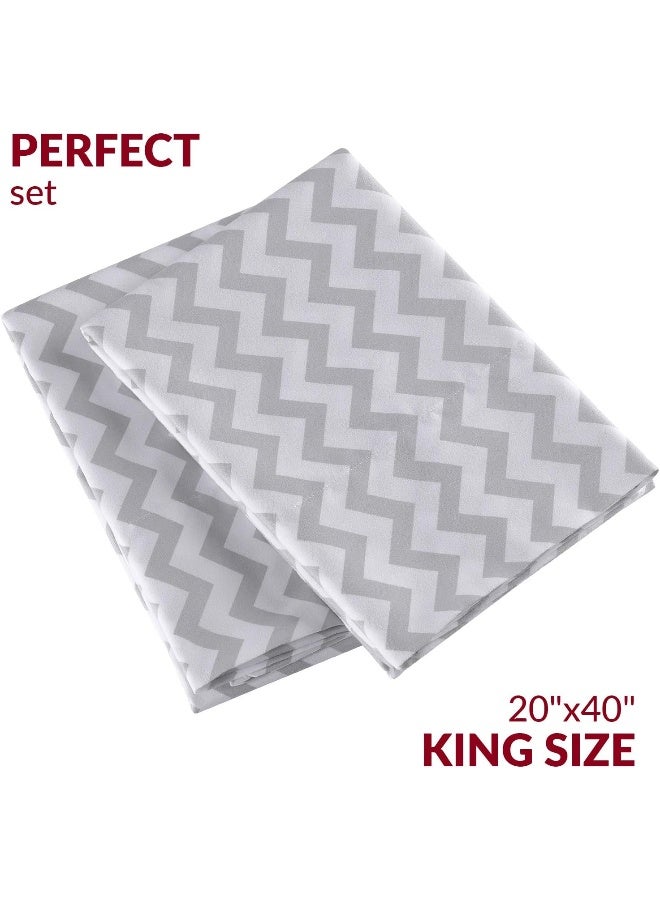 ميلاني Mellanni King Pillow Cases 2 Pack - Collection Collection Plowscases - Hotel Luxury Extra Cooling Covers - Wrinkle Fade Stain Resistant (2 PC King 20 "" X 40 "" Chevron Gray) - Image 2