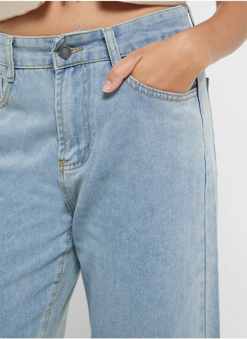 Ginger Washed Wide Fit Jeans With Frayed Hem