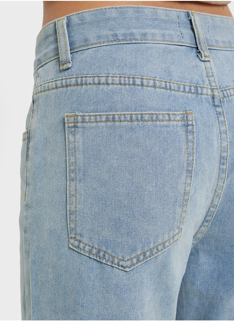Ginger Washed Wide Fit Jeans With Frayed Hem