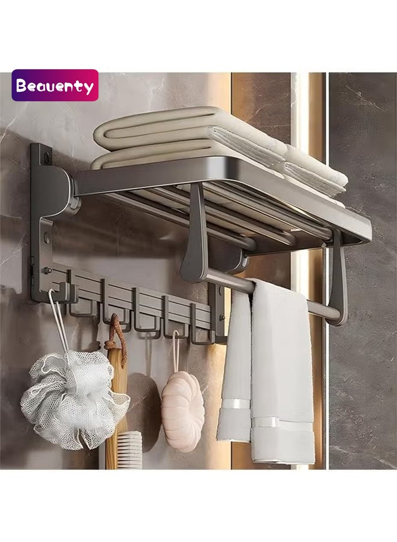 Beauenty Bathroom Towel Rack,Towel Bar and Hook,Stainless Steel,Collapsible Wall Mount Bath Rack for Bathroom/Kitchen(Gray) - Image 1