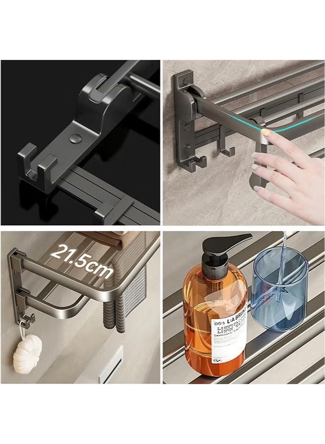 Beauenty Bathroom Towel Rack,Towel Bar and Hook,Stainless Steel,Collapsible Wall Mount Bath Rack for Bathroom/Kitchen(Gray) - Image 4