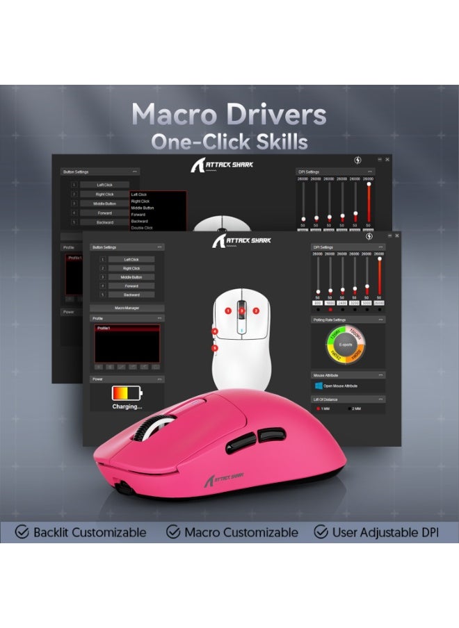 Attack Shark - X3 Lightweight Wireless Gaming Mouse with Tri-Mode 2.4G/USB-C Wired/Bluetooth,Up to 26K DPI, PAW3395 Optical Sensor,5 programmable Buttons for PC/Laptop/Win/Mac - Image 1