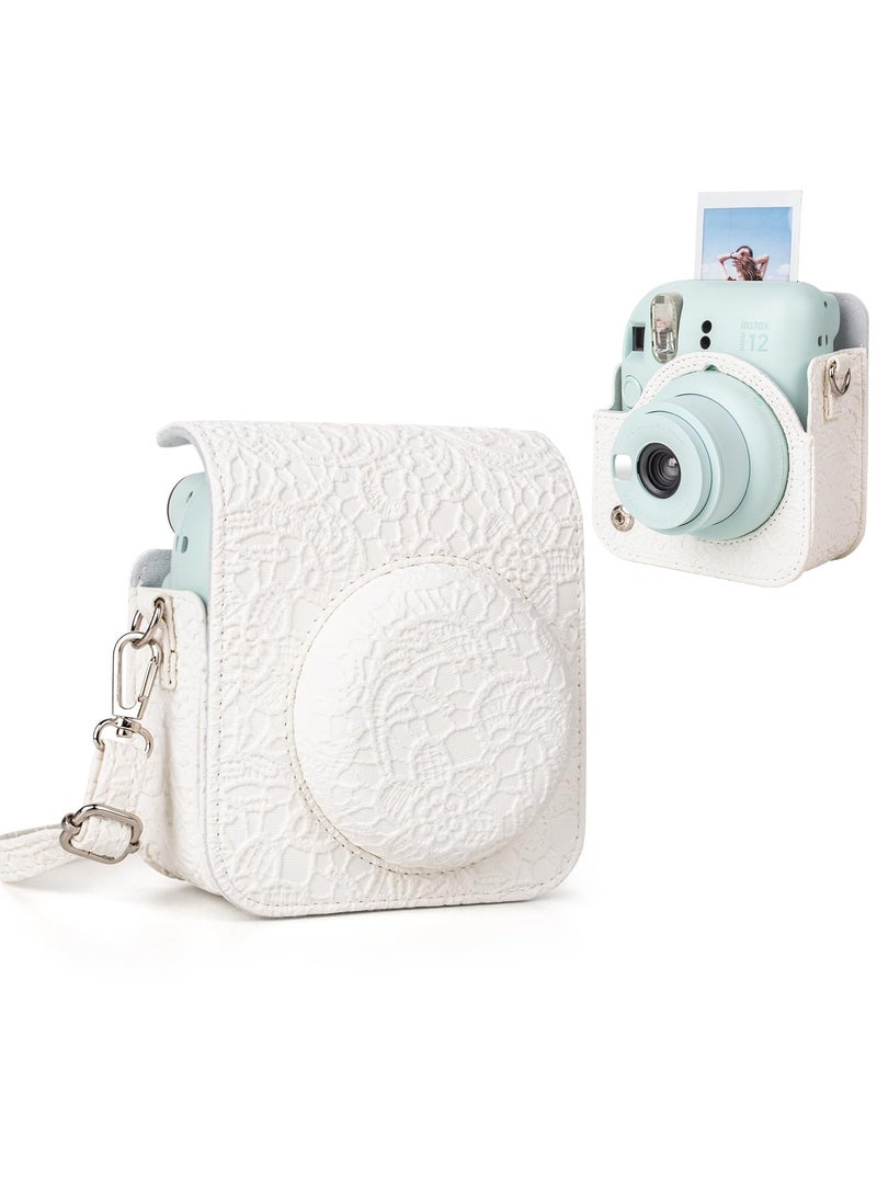 SYOSI Case for Fuji Instax Mini 12/Polaroid Mini 12, PU Leather Protective Case for Fujifilm Instax Mini 12 Instant Camera, Removable Case with Adjustable Shoulder Strap (White) - Image 1