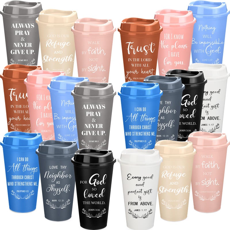 Skylety 20 Pack Christian Gifts for Fathers Bulk Church Gifts for Men 16oz Inspirational Bible Verse Coffee Cups with Lids for Dad Teacher Graduation Party Favor Morandi Color - Image 2